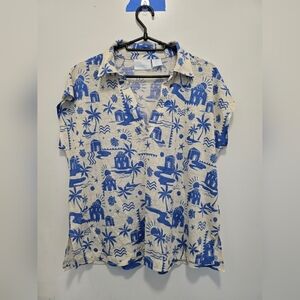 Cynthia Rowley Blue and White Island Print Blouse